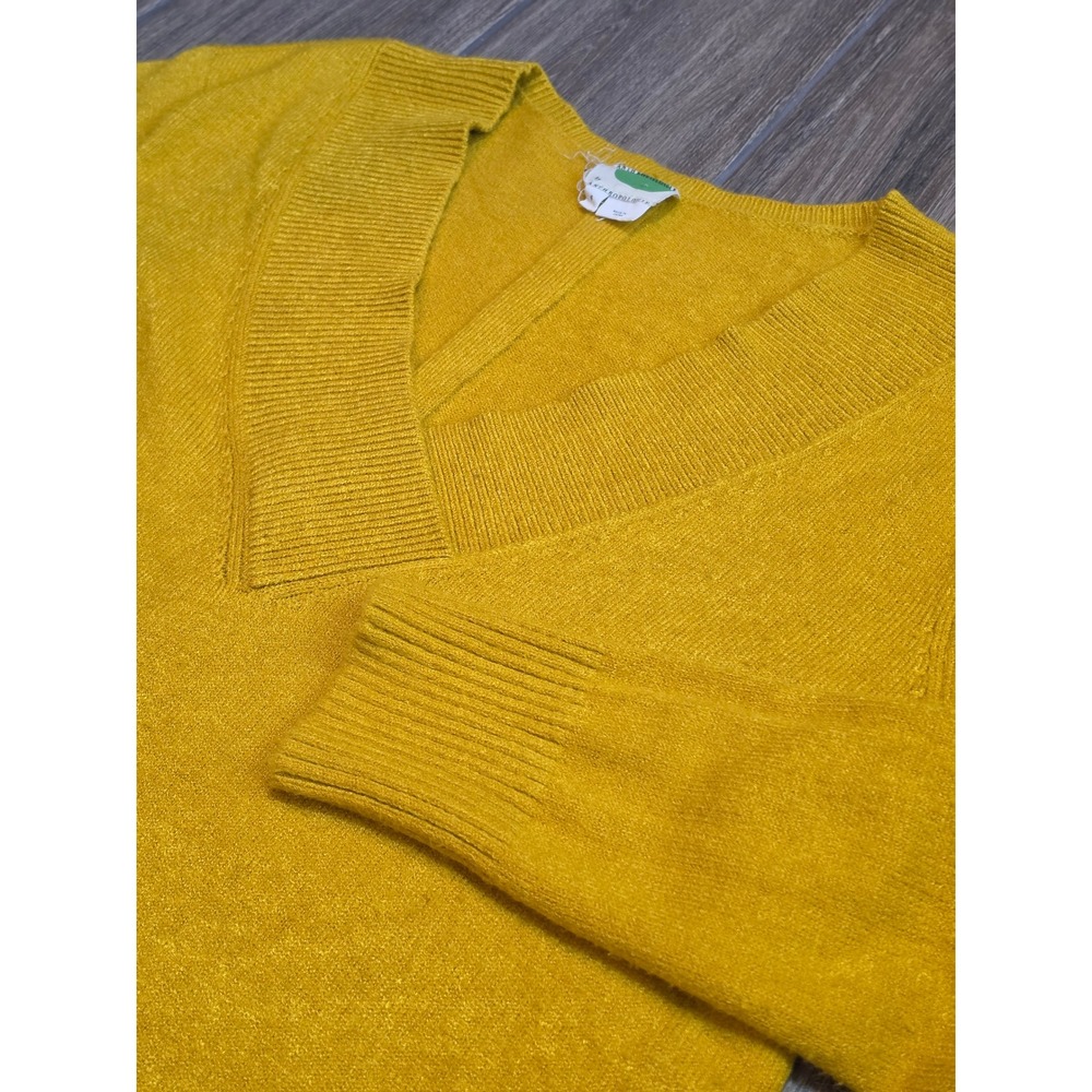 Anthropologie Mustard Yellow V-Neck Knit Sweater Rayon Blend Small